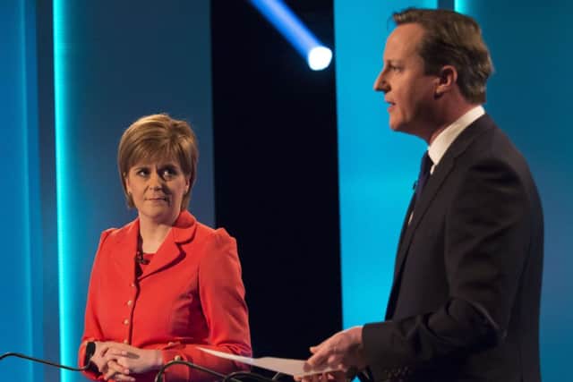 Nicola Sturgeon and David Cameron during last night's debate. Picture: ITV