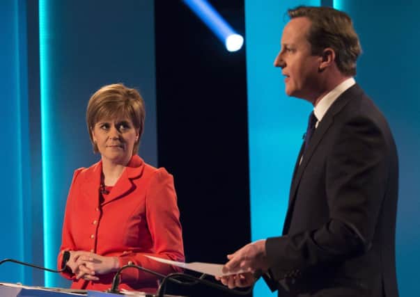 Nicola Sturgeon and David Cameron during last night's debate. Picture: ITV