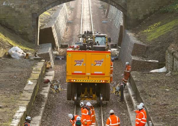 Work proceeds on the railway line. Picture: Scott Louden