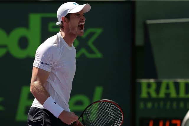 Andy Murray celebrates after his straight sets win over Tomas Berdych in the Miami Open. Picture: Getty