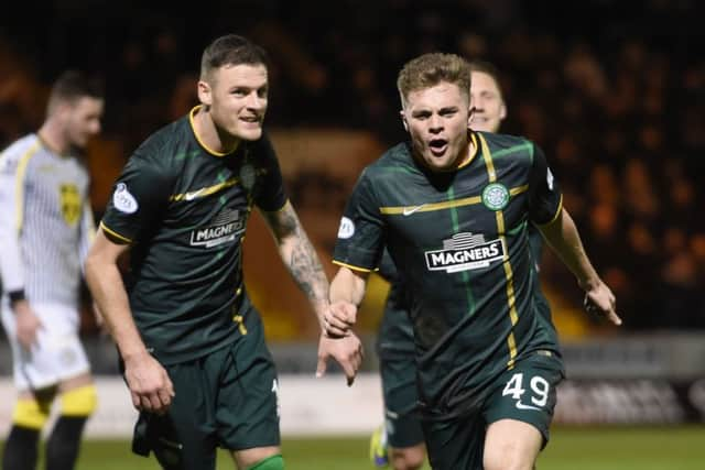 Celtic winger James Forrest celebrates after putting his side 1-0 up against St Mirren. Picture: SNS