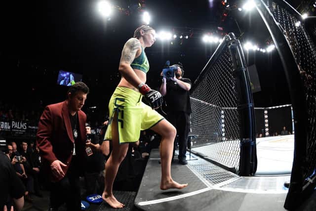 Joanne Calderwood enters the Octagon before facing Seohee Ham in their strawweight fight in Las Vegas. Picture: Getty