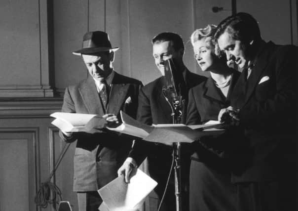 From left, Sid James, Bill Kerr, Moira Lister and Tony Hancock record an early episode of Hancocks Half Hour for the BBC in 1954. Photograph: Getty