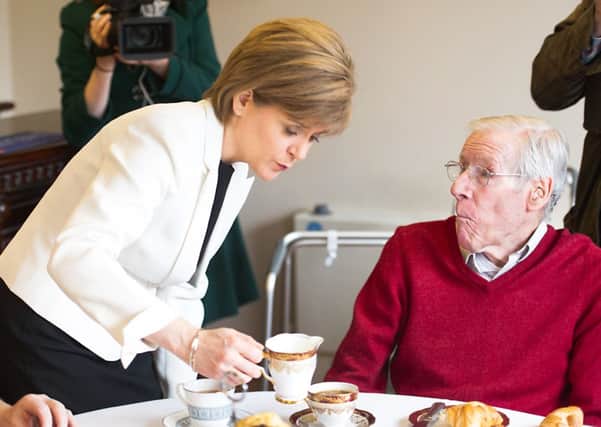 First Minister Nicola Sturgeon pays a visit to Westeron Care Home in East Dunbartonshire. Picture: John Devlin