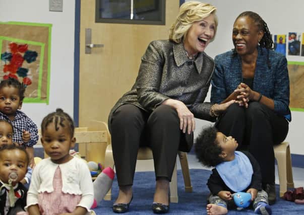 Hillary Rodham Clinton and New York City first lady Chirlane McCray  at an early childhood development centre in New York. Picture: Getty