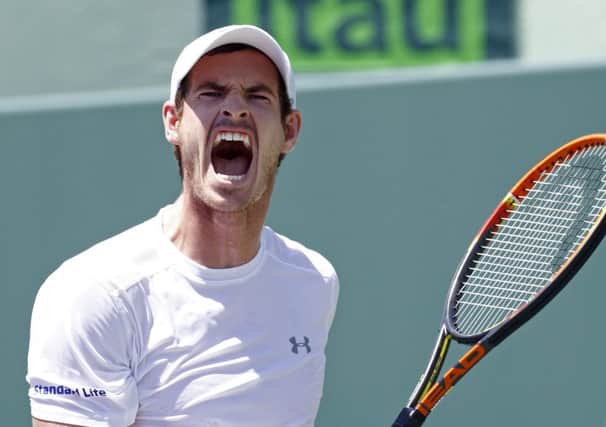 Bats, beware: Andy Murray during the final of the Miami Open on Sunday, which he lost to Novak Djokovic. Picture: AP