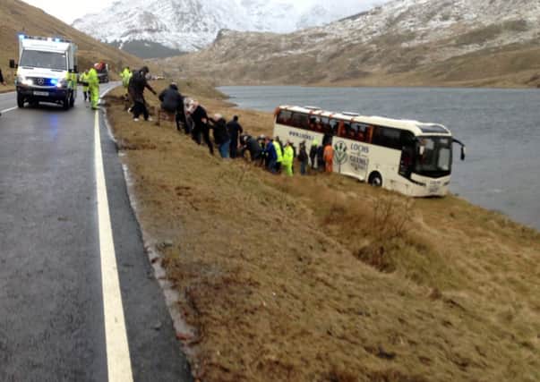 The scene of the accident, when the coach left the road. Picture: PA