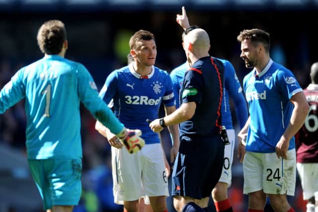 Lee McCulloch is sent off against Hearts. Picture: Jane Barlow
