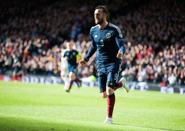 Steven Fletcher celebrates a goal during Scotland's 6-1 win over Gibraltar. Picture: John Devlin