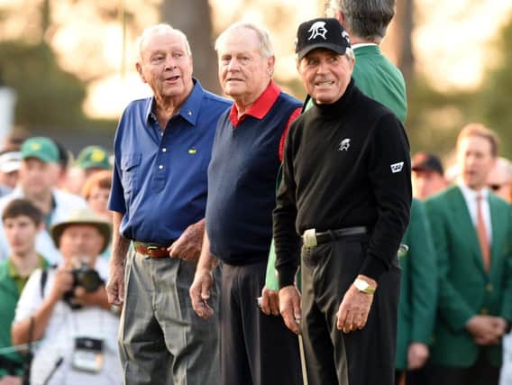 Arnold Palmer, Jack Nicklaus and Gary Player on the first tee. Picture: Getty