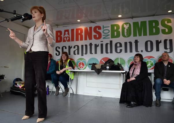 Nicola Sturgeon addresses the annual CND Scotland Scrap Trident rally. Picture: Getty