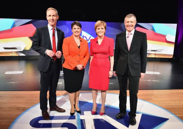 Party leaders Jim Murphy, Ruth Davidson, Nicola Sturgeon and Willie Rennie at the STV debate this week. Picture: Getty