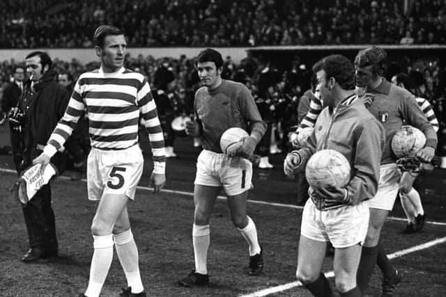 Billy McNeill and Billy Bremner lead out Celtic and Leeds for the European Cup match in 1970. Picture: TSPL