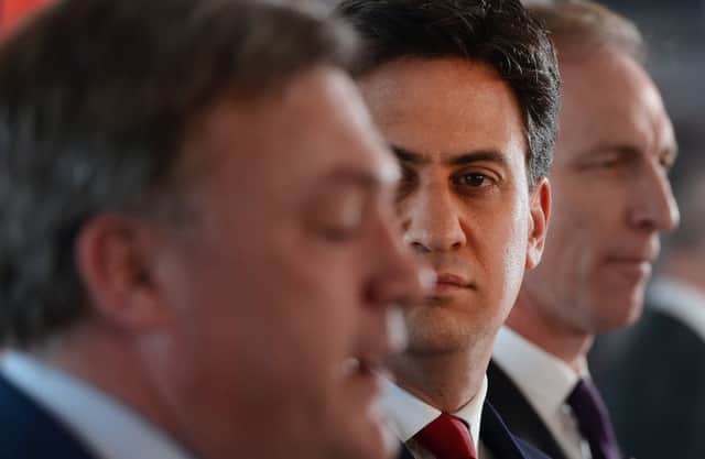 Ed Miliband, Jim Murphy and Ed Balls in Edinburgh today. Picture: Neil Hanna