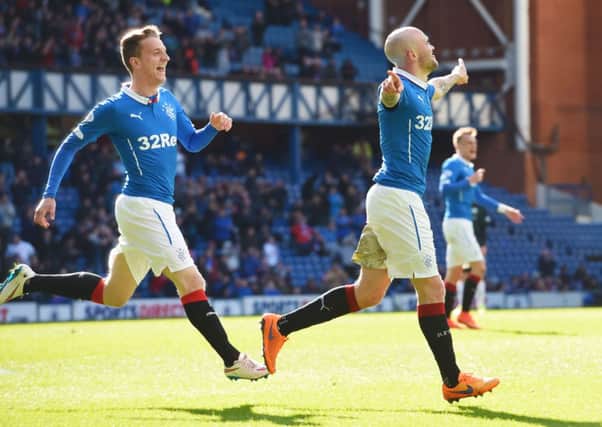Rangers' Nicky Law celebrates after putting his side 3-0 up. Picture: SNS