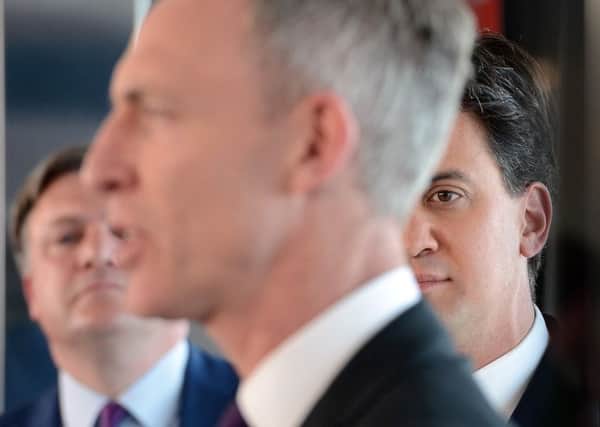 Scottish Labour leader, Jim Murphy with Ed Balls and Ed Miliband. Picture: Neil Hanna