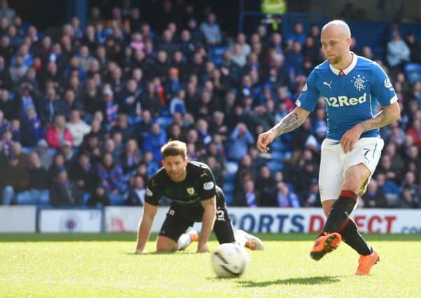 Nicky Law scores at Ibrox to put Rangers 3-0 up against Raith Rovers. Picture: SNS