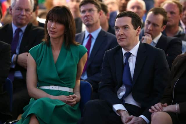 Samantha Cameron and the Chancellor, George Osborne at the Tory Party manifesto launch. Picture: AFP