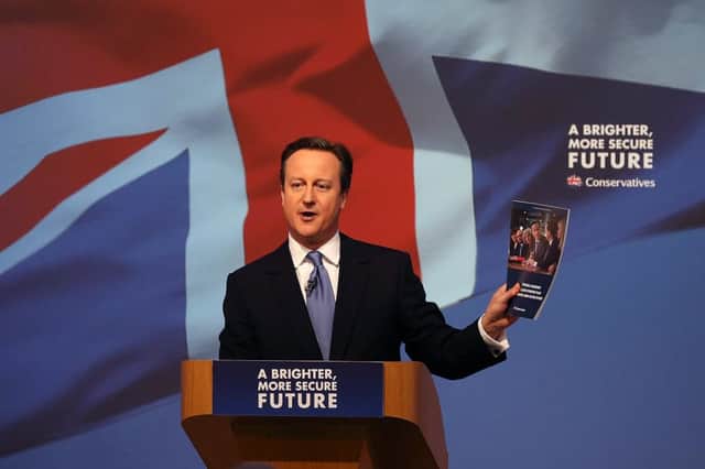 David Cameron unveils his party's general election manifesto in Swindon. Picture: Getty