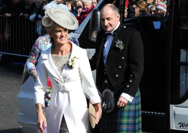 Judy Murray arrives at Dunblane Cathedral on Saturday for her son's wedding to Kim Sears. Picture: Lisa Ferguson
