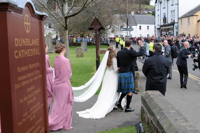 Andy Murray and Kim Sears outside Dunblane Cathedral after their ceremony. Picture: Lisa Ferguson