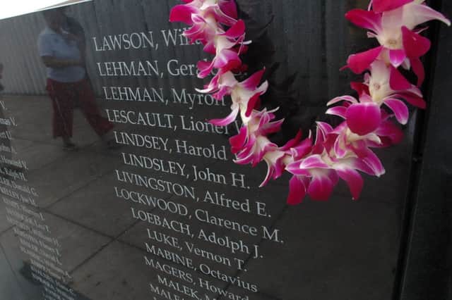 The USS Oklahoma memorial  to the sailors and marines killed at Pearl Harbor. Picture: Getty