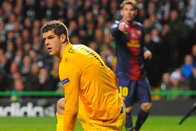 Messi sees another shot saved by Forster. Picture: Robert Perry