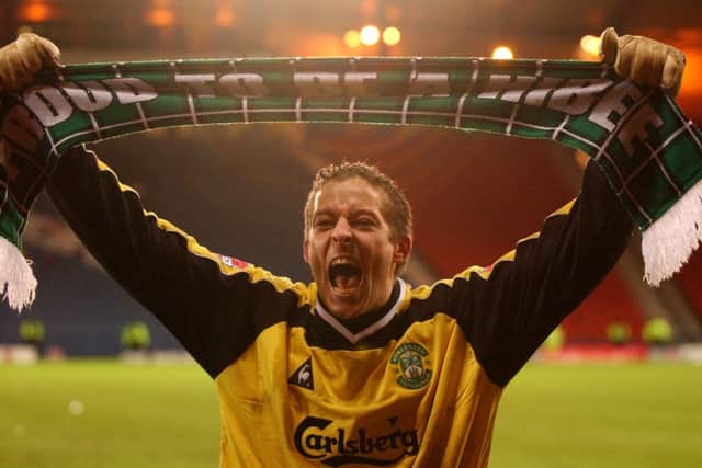 Daniel Andersson starred as Hibs defeated Rangers on penalties in the League Cup semi final. Picture: Robert Perry