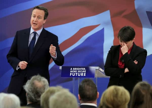 Prime Minister David Cameron and Scottish Conservative leader Ruth Davidson at the Scottish Tories' manifesto launch in Glasgow. Picture: PA