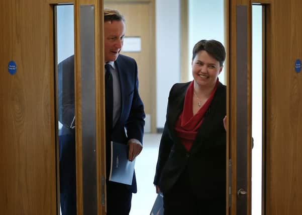 David Cameron and Ruth Davidson prepare to launch the Scottish Conservative's manifesto. Picture: Getty
