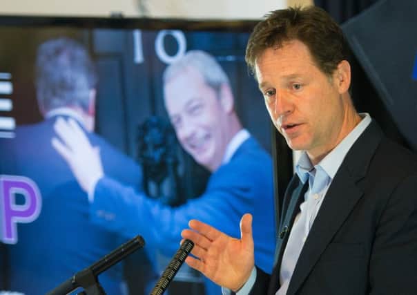 Liberal Democrat leader Nick Clegg on the campaign trail in Cheadle. Picture: PA
