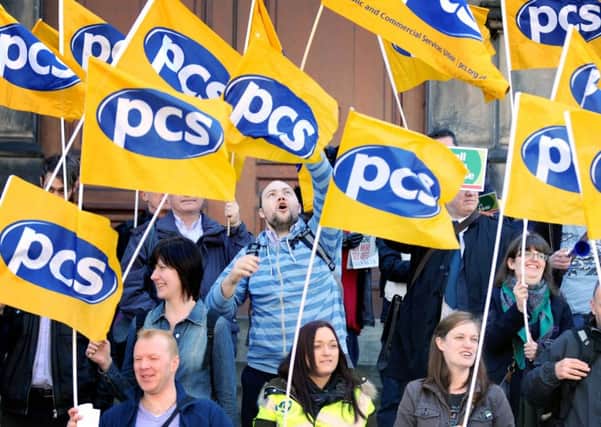 PCS members at the National Museum of Scotland in Edinburgh on strike yesterday. Picture: Jane Barlow