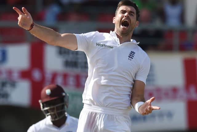 James Anderson celebrates becoming England's top Test wicket-taker. Picture: AFP/Getty