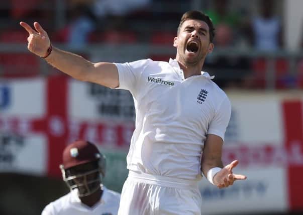 James Anderson celebrates becoming England's top Test wicket-taker. Picture: AFP/Getty