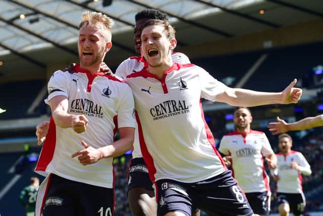 Craig Sibbald (left) netted the winner against Hibs to put Falkirk into the final. Picture: SNS