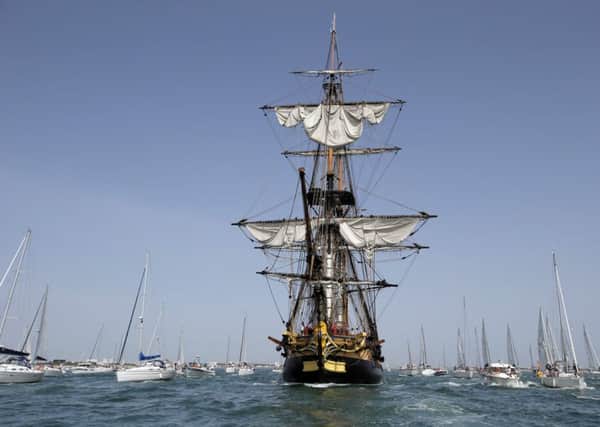 Hermione sets sail from La Rochelle in France on a journey that took its namesake 38 days. Picture: AP