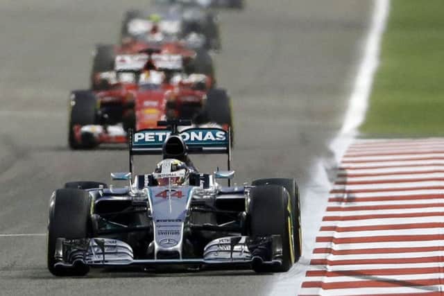 Lewis Hamilton sets the pace on his way to winning in Bahrain. Picture: Luca Bruno/AP