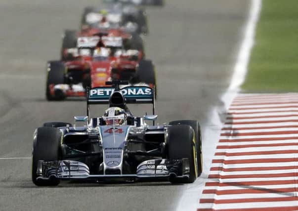 Lewis Hamilton sets the pace on his way to winning in Bahrain. Picture: Luca Bruno/AP