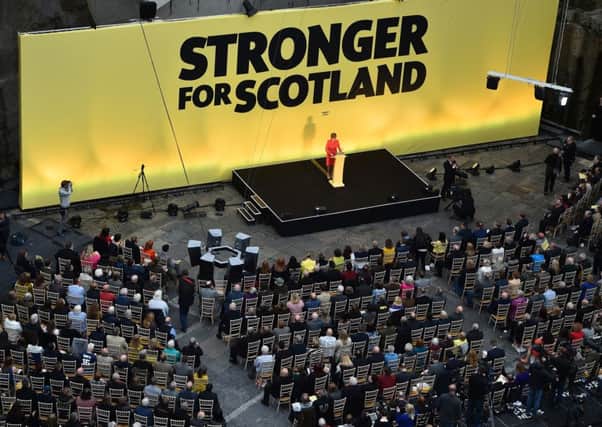 Nicola Sturgeon launches the SNP manifesto in Edinburgh. Picture: Getty