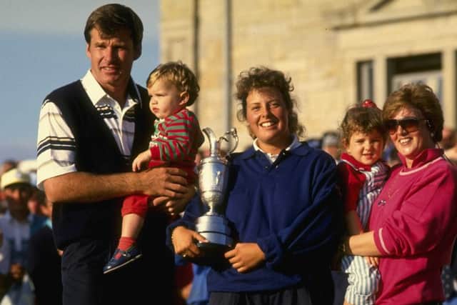Nick Faldo with ex-wife Gill, their two children and caddie Fanny Sunesson. Picture:Allsport