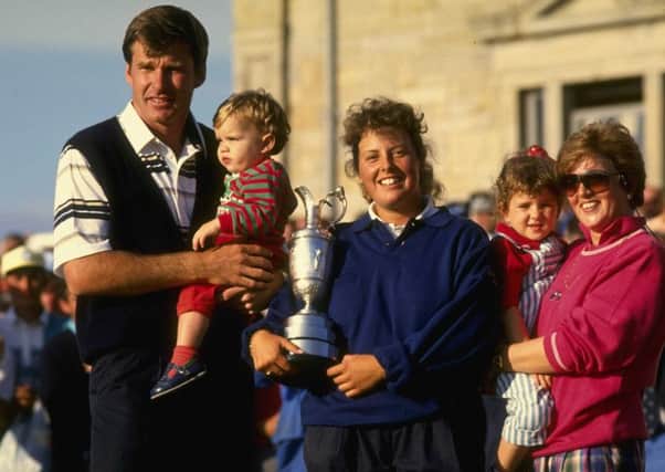 Nick Faldo with ex-wife Gill, their two children and caddie Fanny Sunesson. Picture:Allsport