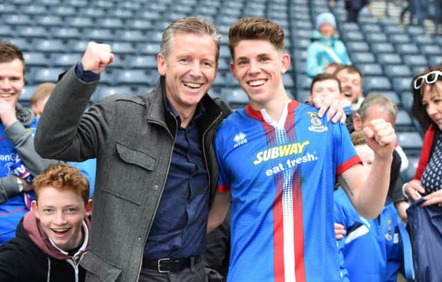 Inverness CT's Ryan Christie (right) celebrates at full-time with his dad Charlie. Picture: SNS Group