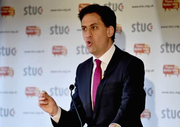 Labour leader Ed Miliband addresses the STUC conference in Ayr. Picture: Getty