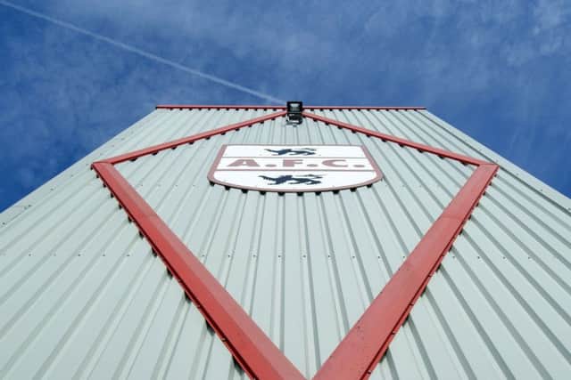 Airdrie FC badge emblazoned on the outside of  Excelsior Stadium. Picture: SNS Group
