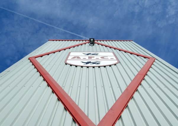 Airdrie FC badge emblazoned on the outside of  Excelsior Stadium. Picture: SNS Group