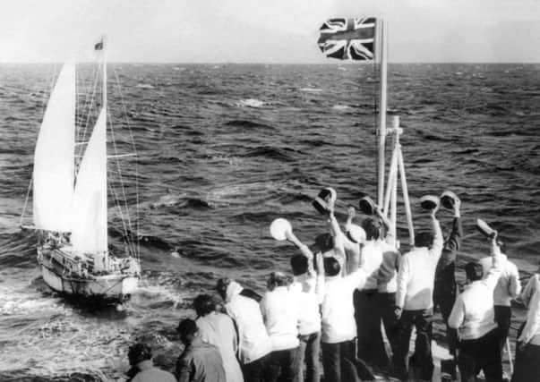 In 1969 Robin Knox-Johnston arrived at Falmouth to complete the first non-stop solo circumnavigation, in 312 days. Picture: AFP/Getty