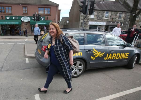 Liberal Democrat election candidate Christine Jardine arrives in Inverurie in the Gordon constituency. Picture: PA
