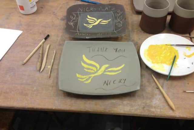 Nick Clegg's painted plate. Picture: Twitter/Matthew Holehouse