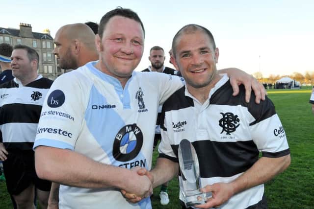 Heriot's captain Stewart Mustard and BaaBaas skipper Gordon Ross. Picture: Ian Rutherford