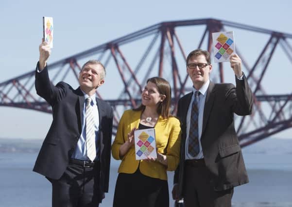 Willie Rennie, Jo Swinson and Mike Crockart  launch the Scottish Liberal Democrat manifesto in South Queensferry. Picture: Toby Williams